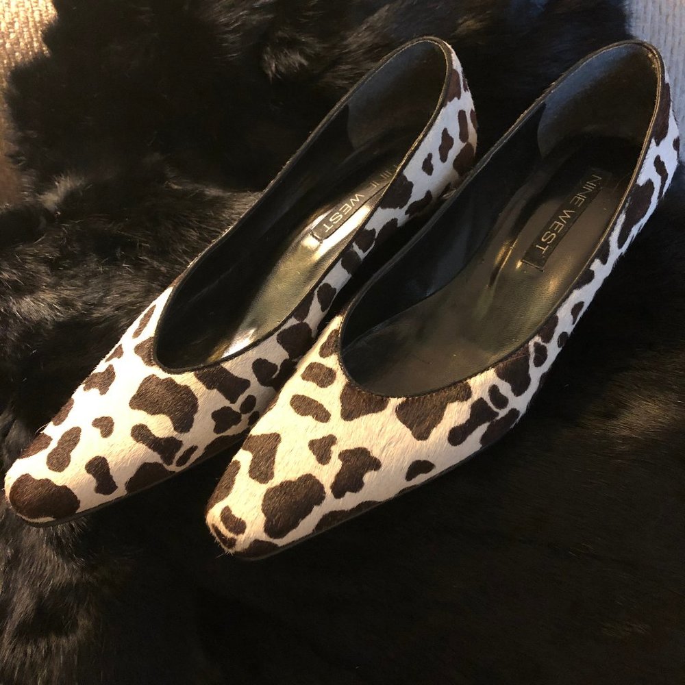 Spotted Brown & Cream Skin Kitten Heels (Size 8)